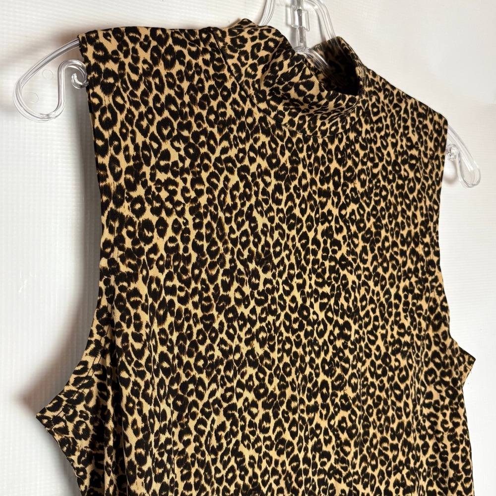 Ann Taylor Petites Leopard Print Mock Neck Sleeveless Shell Top Rayon Large - Picture 2 of 8